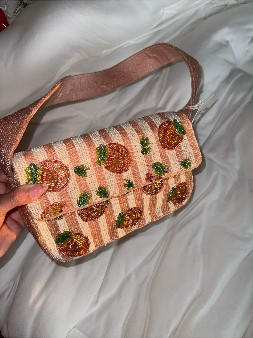 Peaches Beaded Shoulder Bag Handmade in India New with Tags - Picture 3 of 15